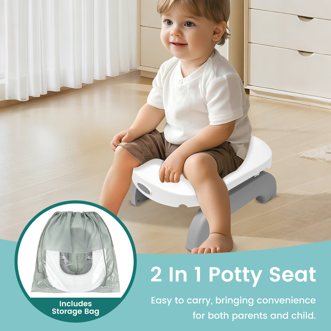 Toddler Potty Training Seat - 2'si 1 Arada Taşınabilir Lazımlık, Yürümeye